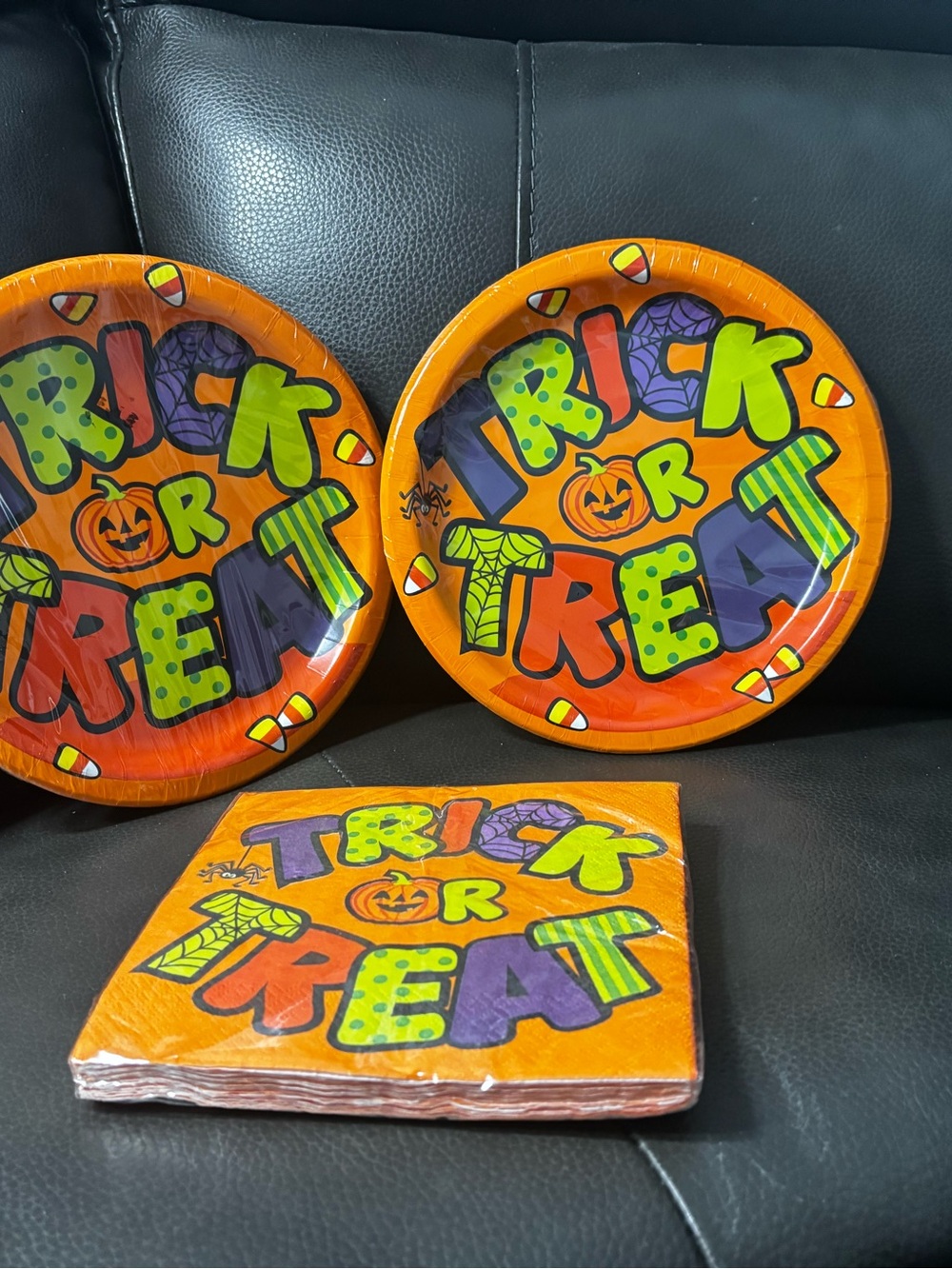 Halloween 'Trick or Treat' Disposable Party Plates & Napkins - Orange